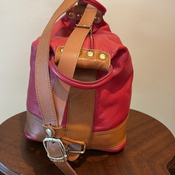 Valentina Backpack Shoulder bag sling back Italian leather Red/ Brown - Picture 5 of 14
